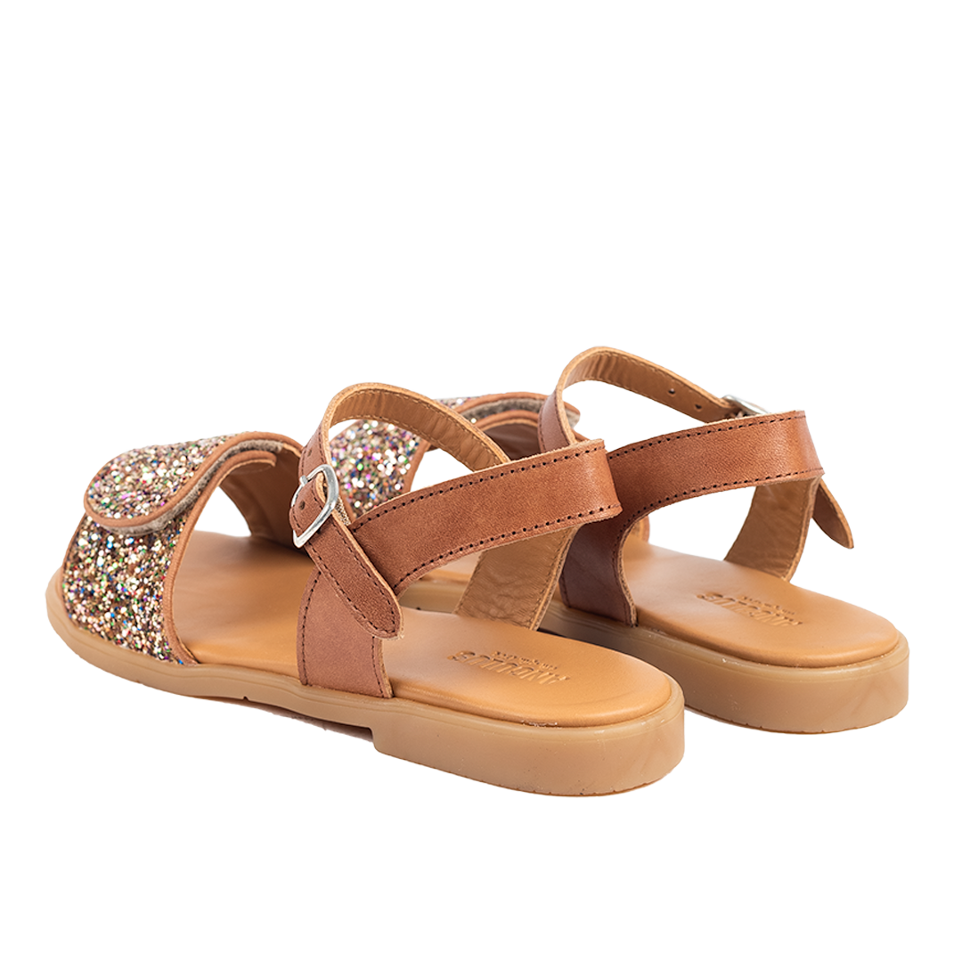 Glittersandal med spænde og velcrolukning