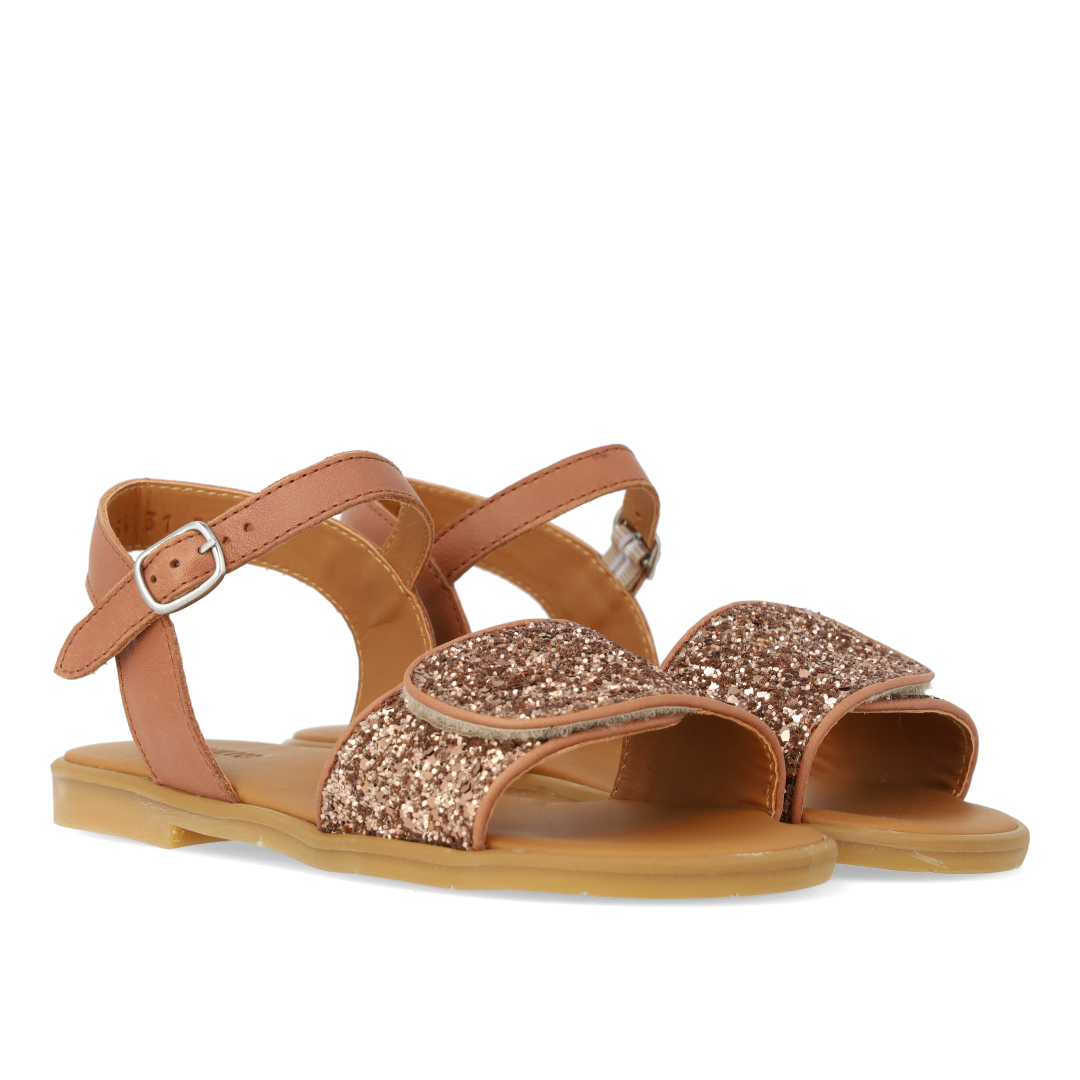Glittersandal med spænde og velcrolukning