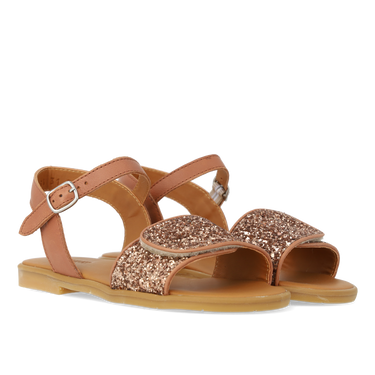 Glittersandal med spænde og velcrolukning