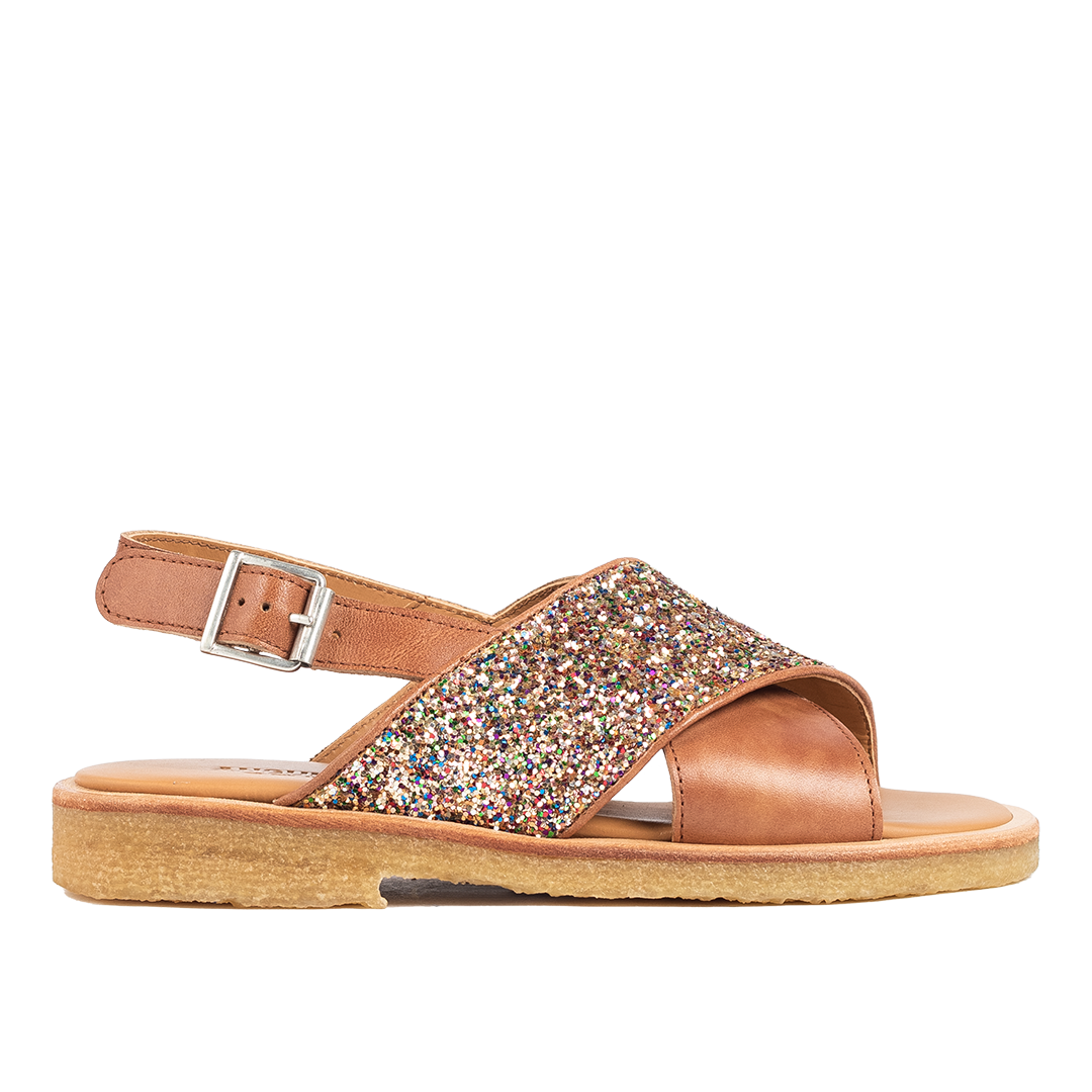 Krydssandal med funklende glitterdetalje
