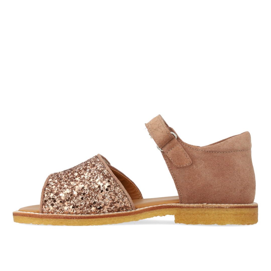 Justerbar sandal i læder med funklende glitter
