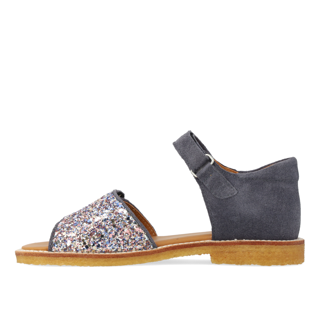 Justerbar sandal i læder med funklende glitter