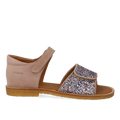 Justerbar sandal i læder med funklende glitter
