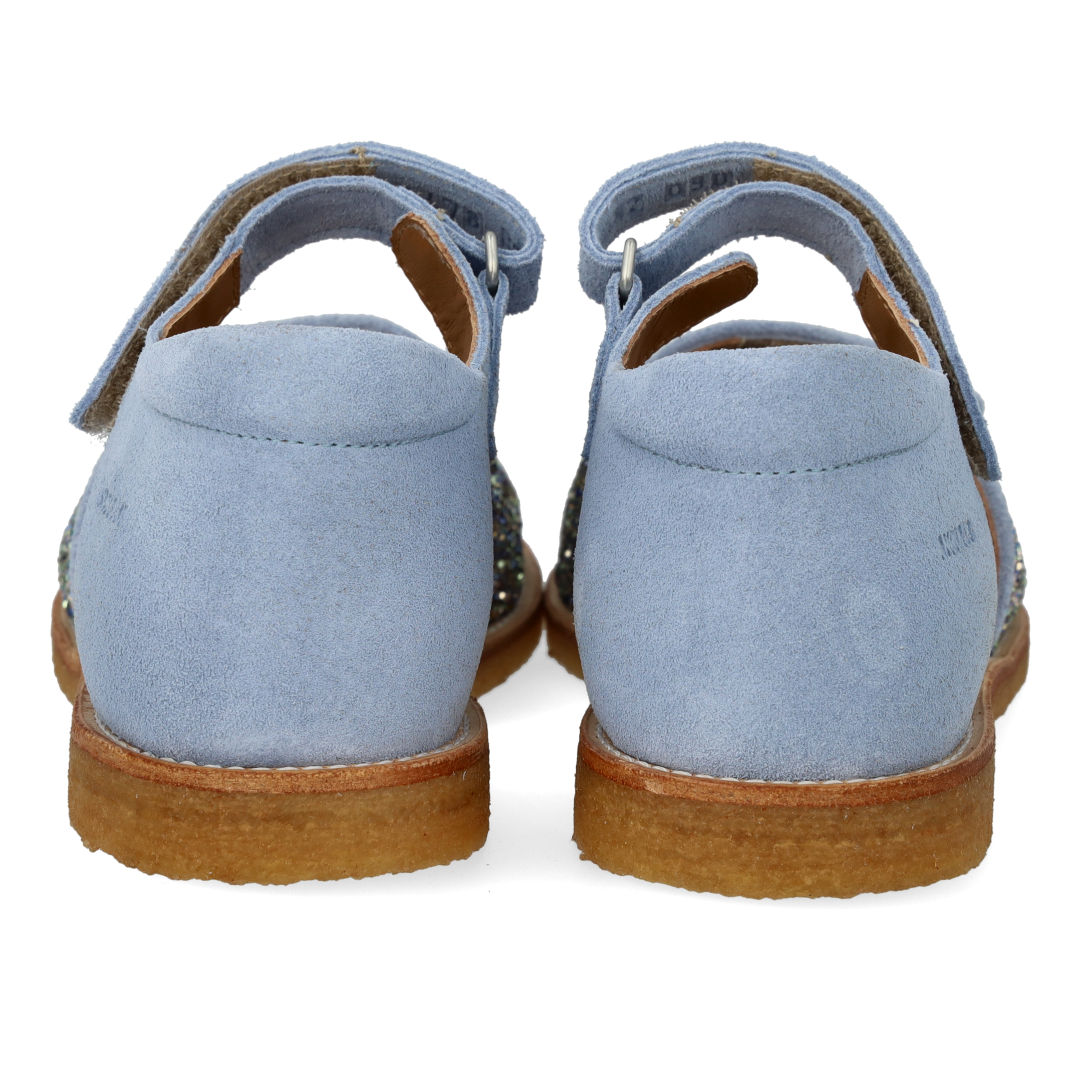 Justerbar sandal i læder med funklende glitter