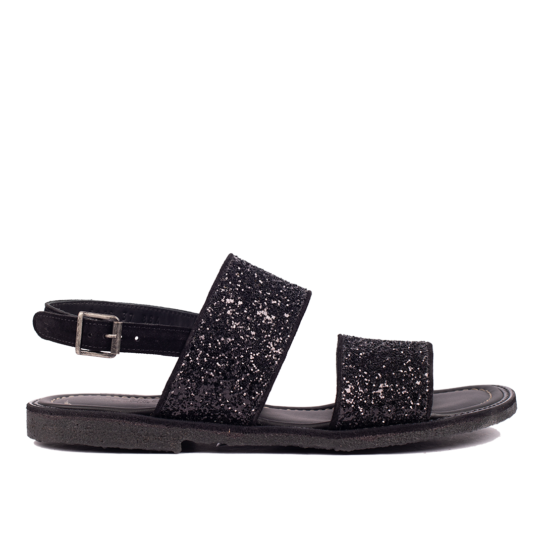 Sandal med funklende sort glitter
