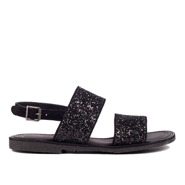 Sandal med funklende sort glitter