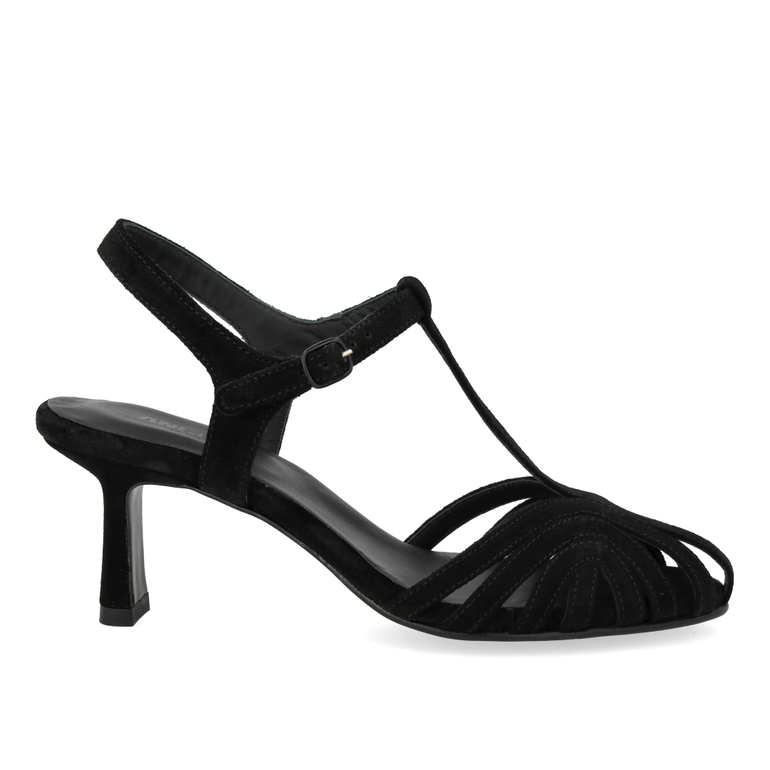Højhælet sandal med smuk organisk frontdetalje