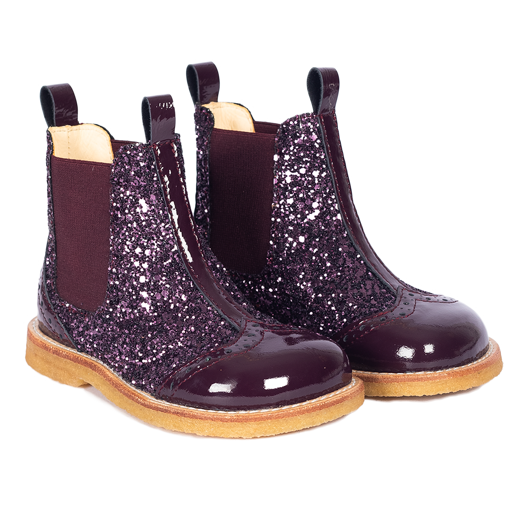 Chelsea støvle med glitter og brogues detaljer