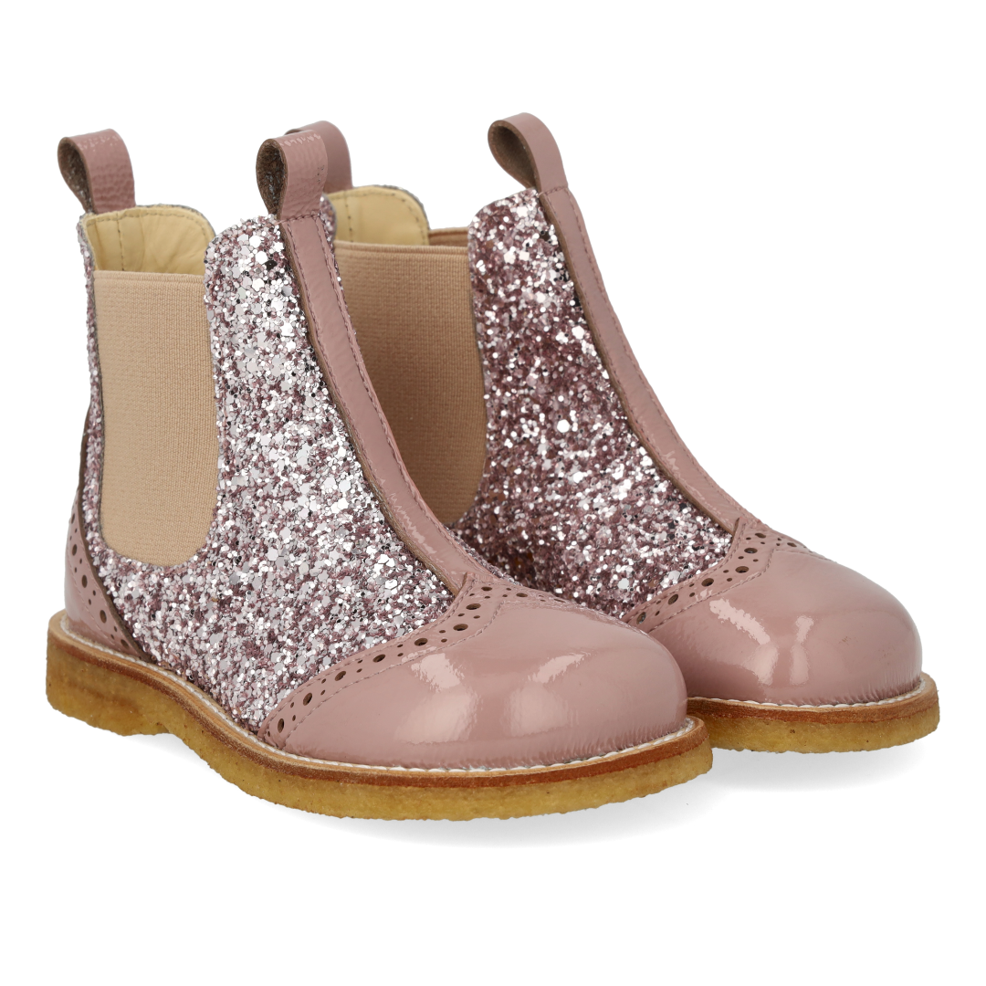 Chelsea støvle med glitter og brogues detaljer