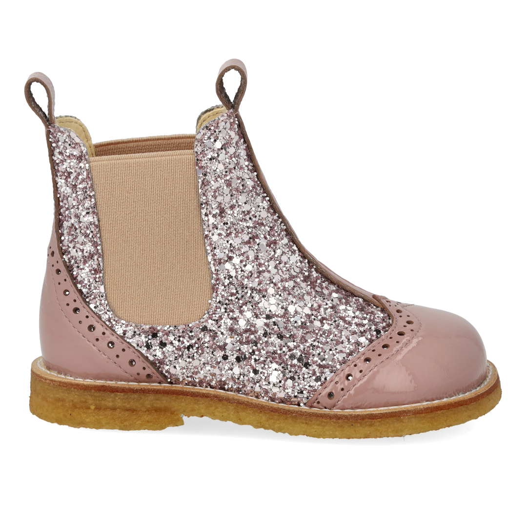 Chelsea støvle med glitter og brogues detaljer