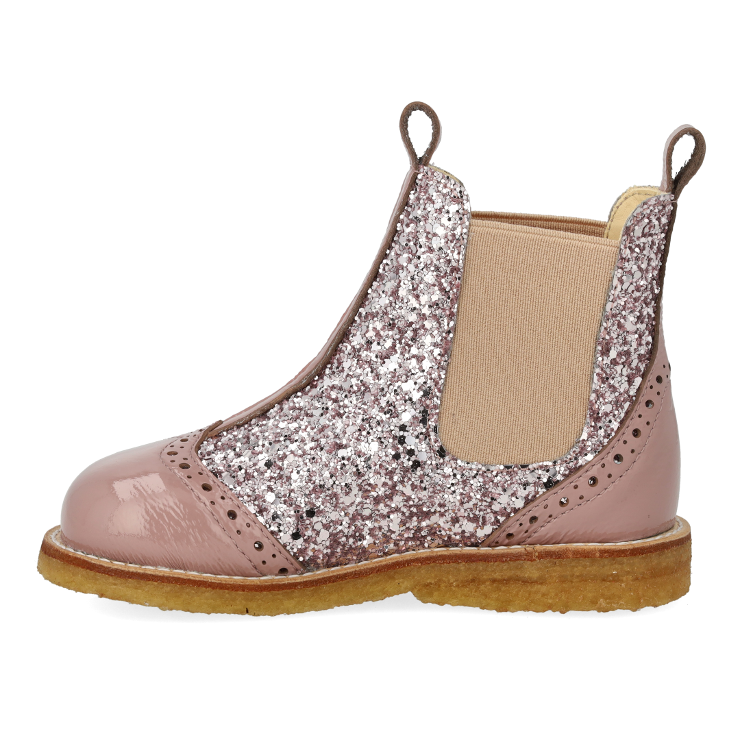 Chelsea støvle med glitter og brogues detaljer