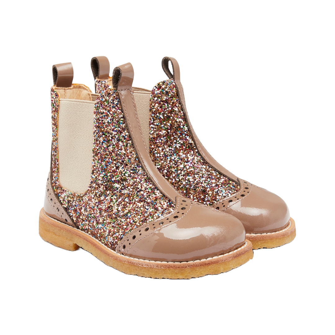 Chelsea støvle med glitter og brogues detaljer