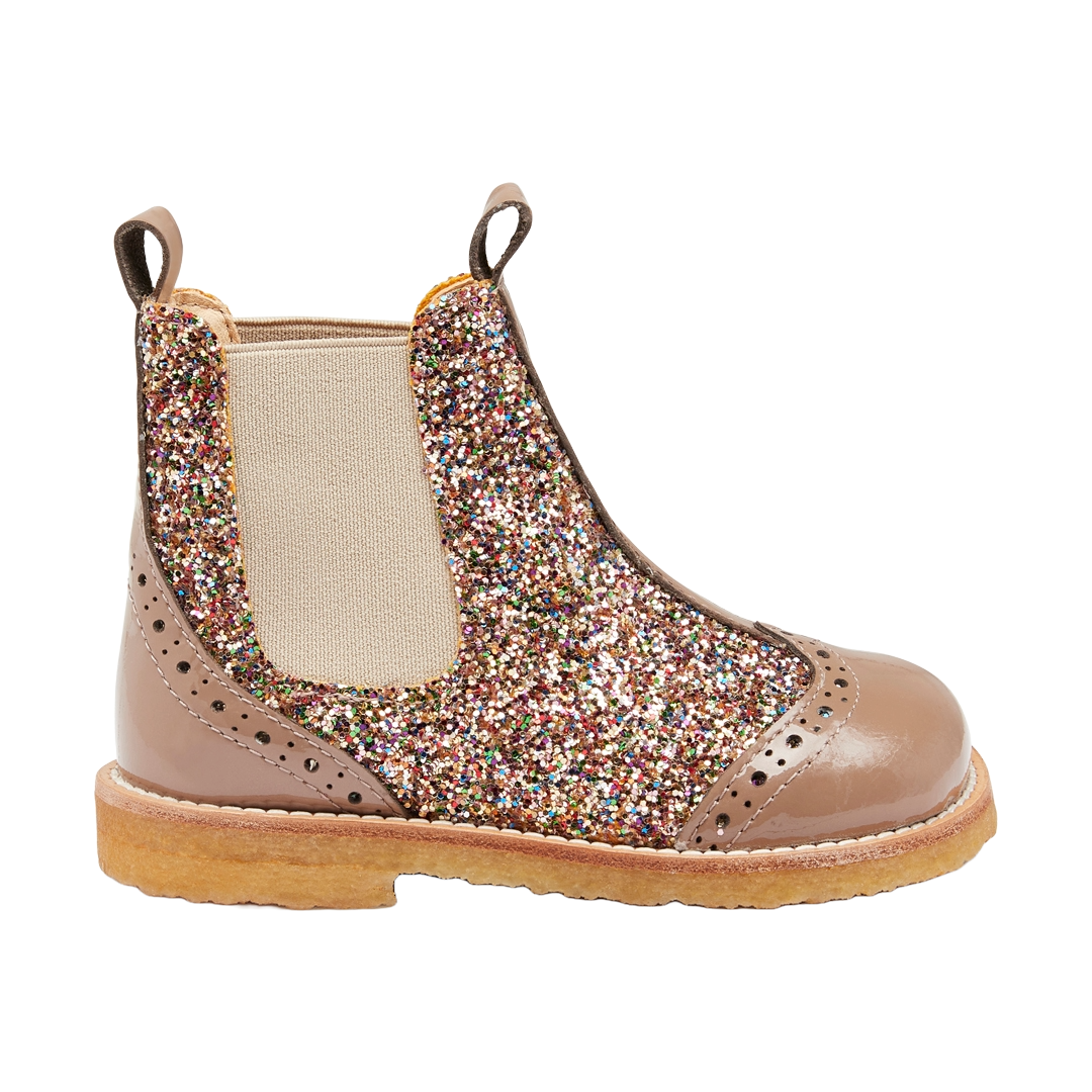 Chelsea støvle med glitter og brogues detaljer