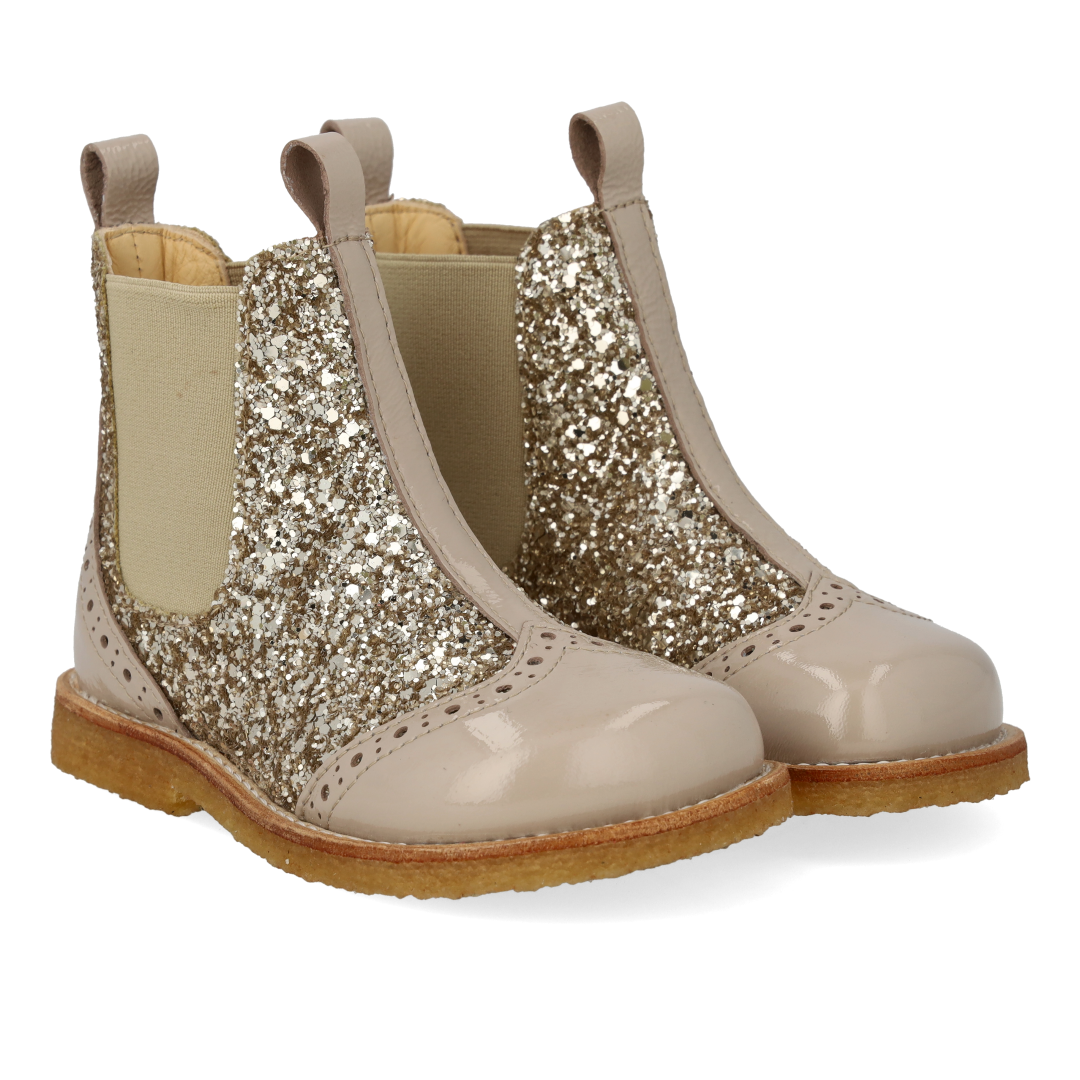 Chelsea støvle med glitter og brogues detaljer