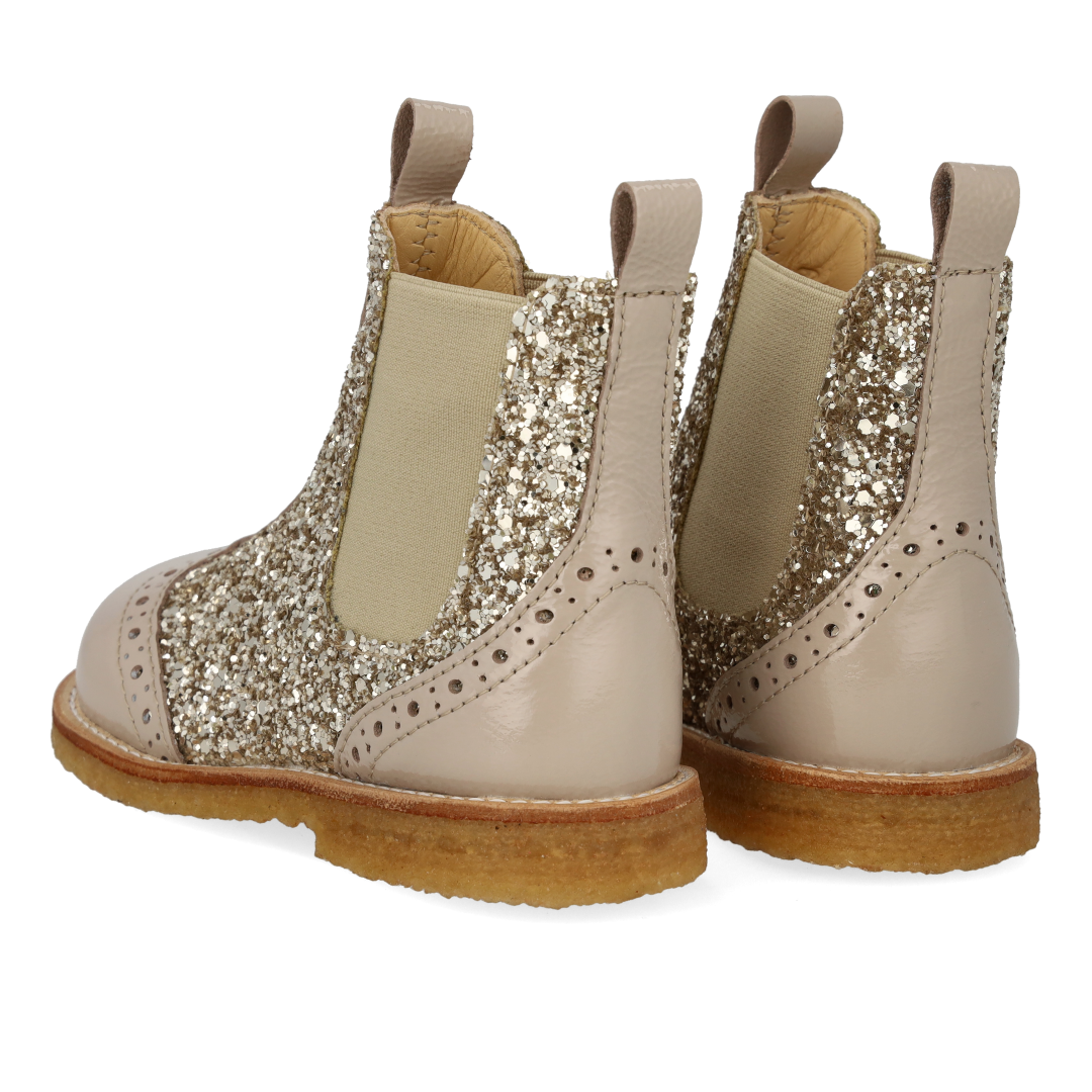Chelsea støvle med glitter og brogues detaljer