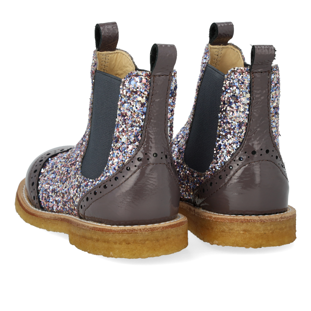 Chelsea støvle med glitter og brogues detaljer