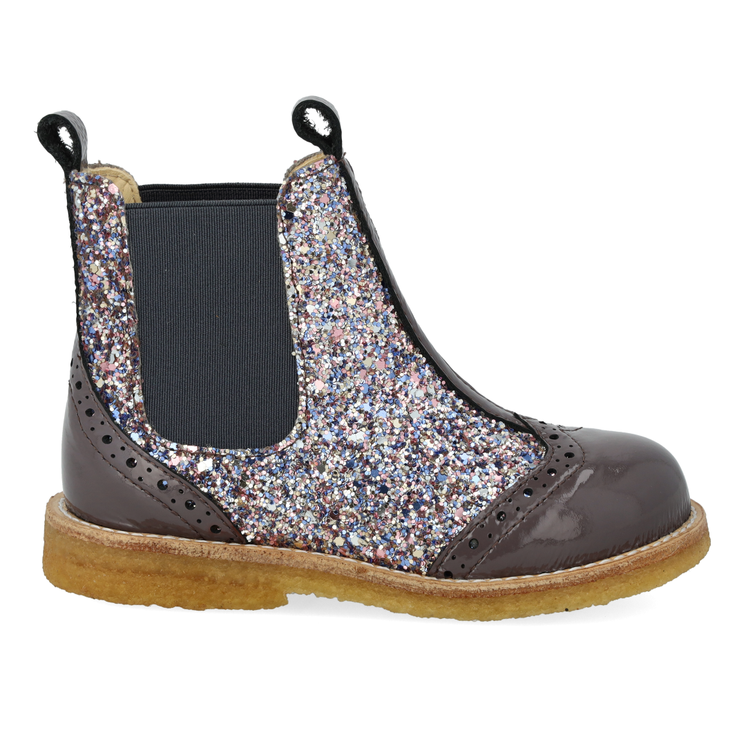 Chelsea støvle med glitter og brogues detaljer