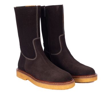 Klassisk læderstøvle med kontraststikninger